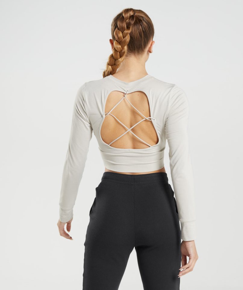 Przycięte Topy Gymshark Pause Open Back Long Sleeve Damskie Głęboka Szare | PL 792AOS